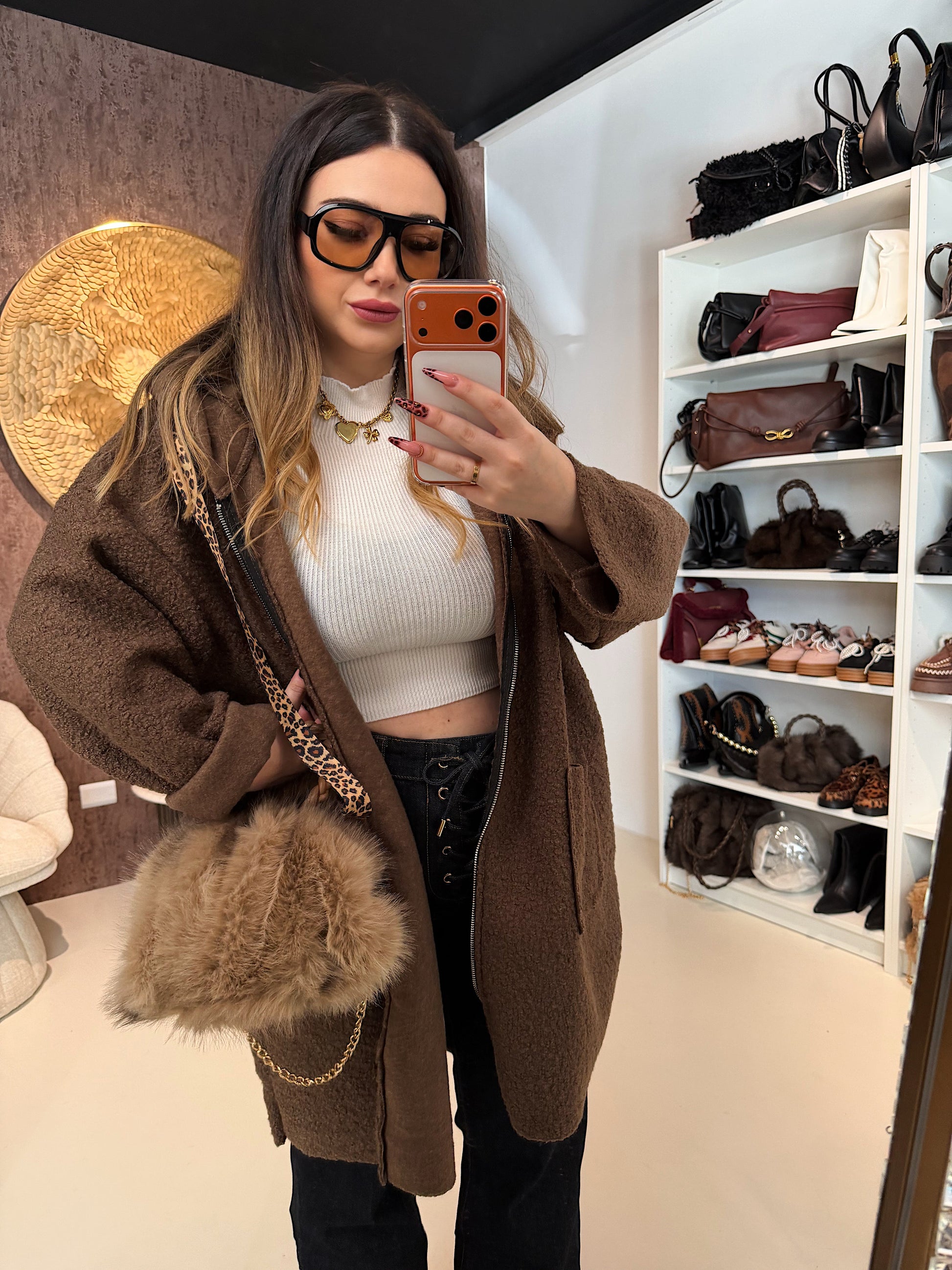 Cardigan Morbido con Cappuccio e laccio Animalier