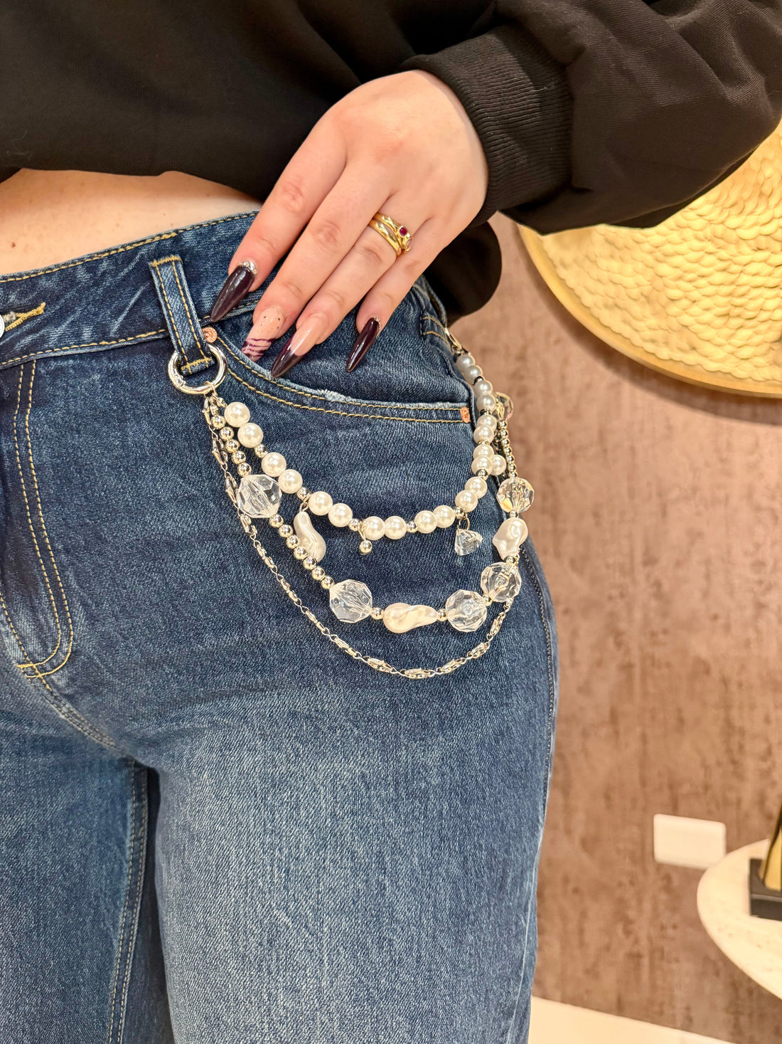 Jeans Wide Leg con catenina