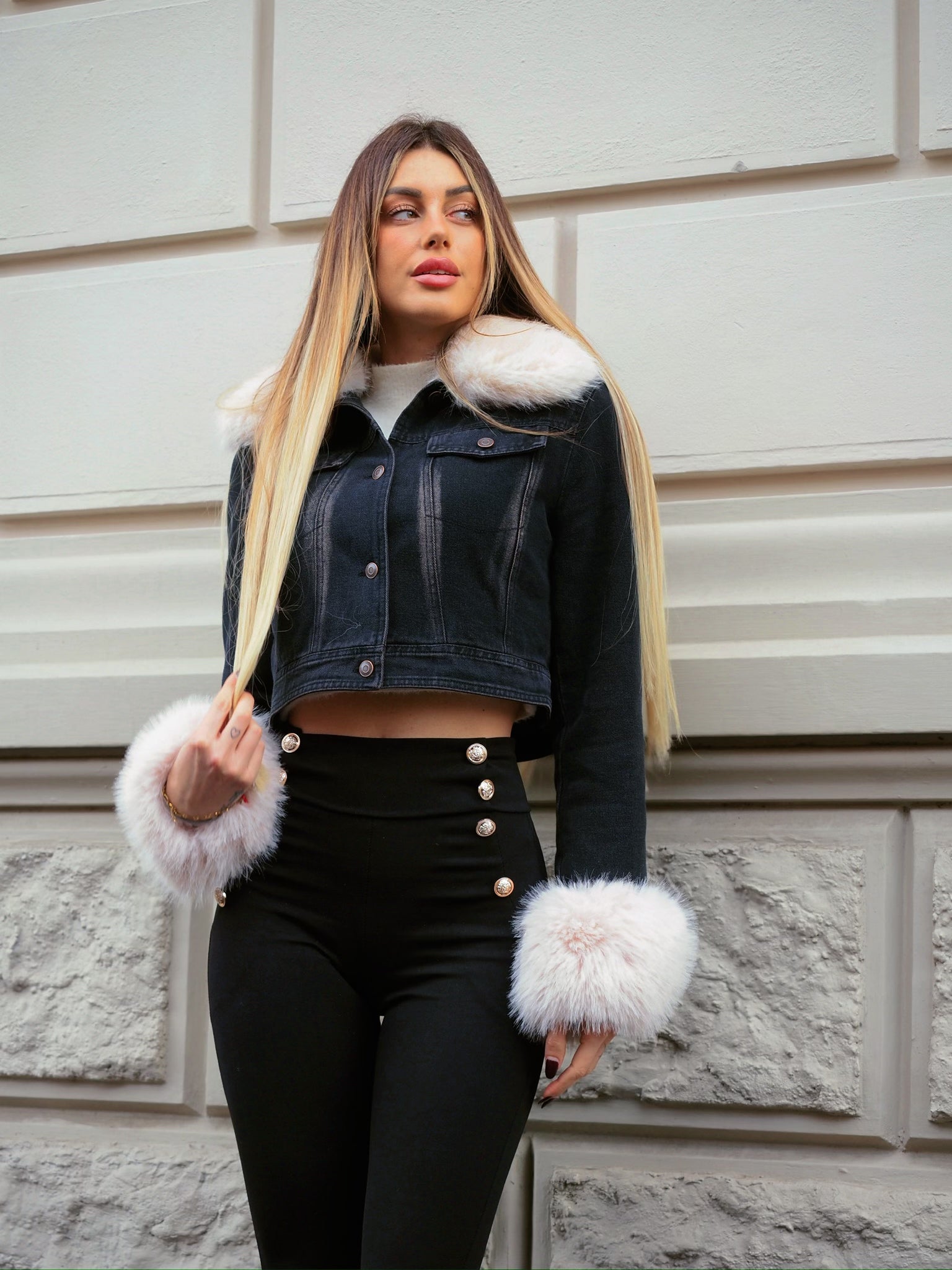 Giaccone in jeans con pelo