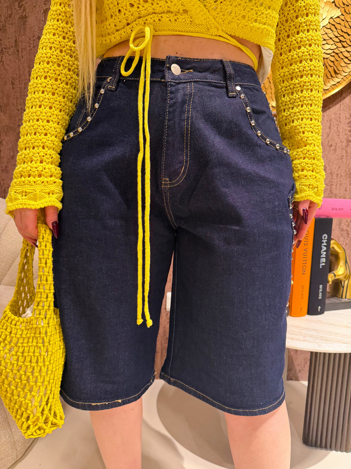 Bermuda Denim borchie Street