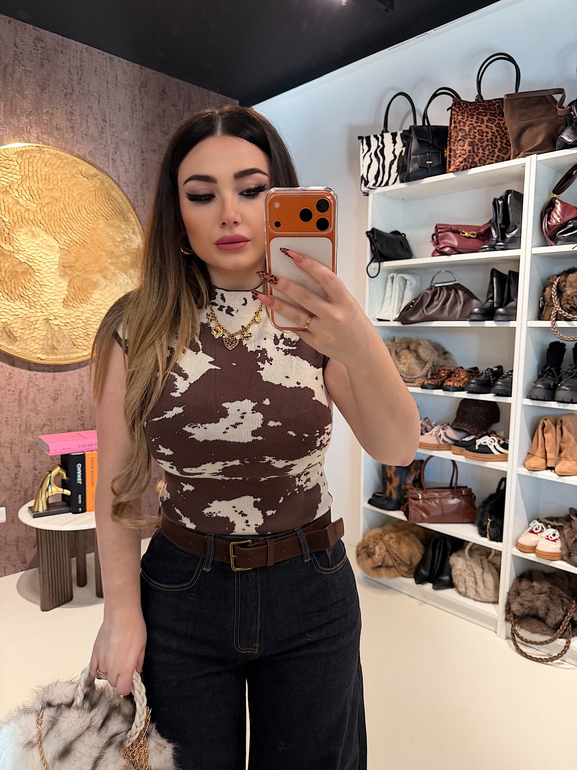 Completo top e pantalone cow print