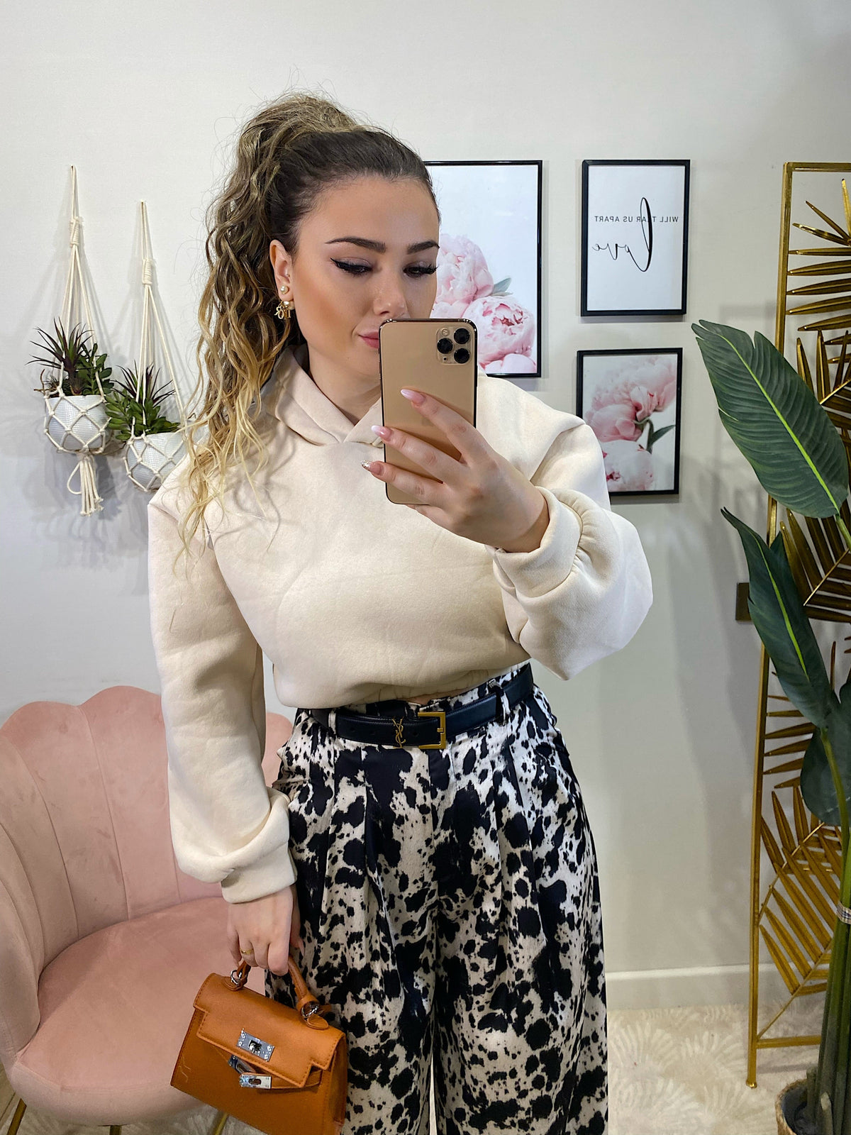 Felpa crop beige