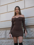 Abito marrone con scollo e zip