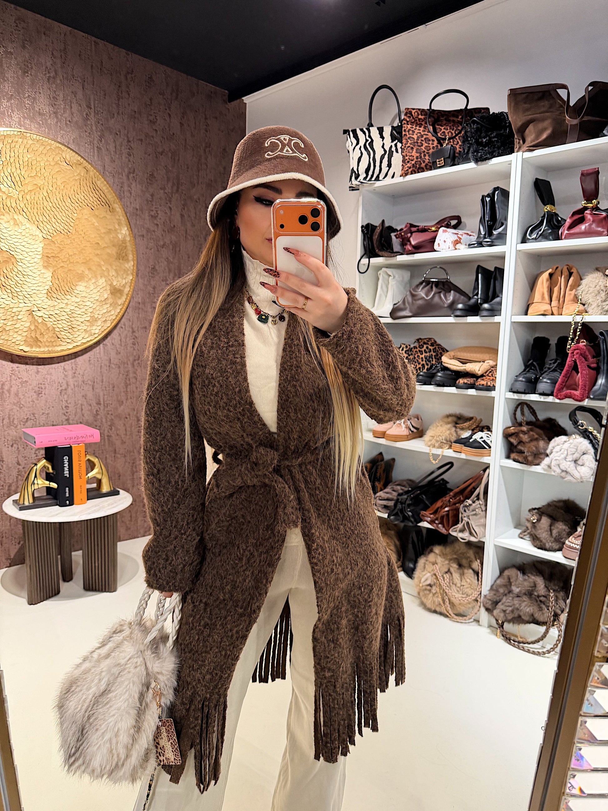 Cappotto con frange e fiocco 3 colori