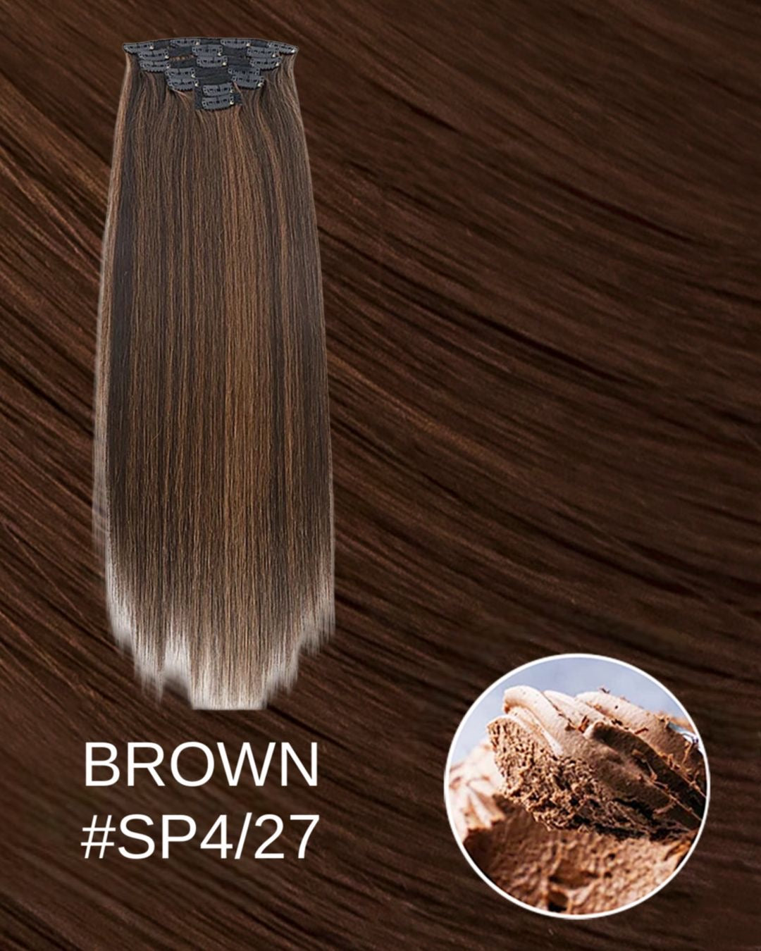 Extension 7 clip liscia castano con meches