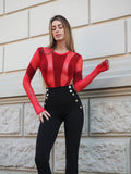 Body con trasparenza e glitter rosso