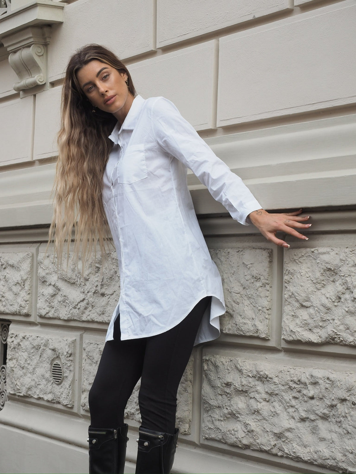 Camicia over bianca senza taschino