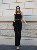 Tuta monospalla nera glitter con cintura