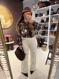 Camicia a quadri con teddy in rilievo