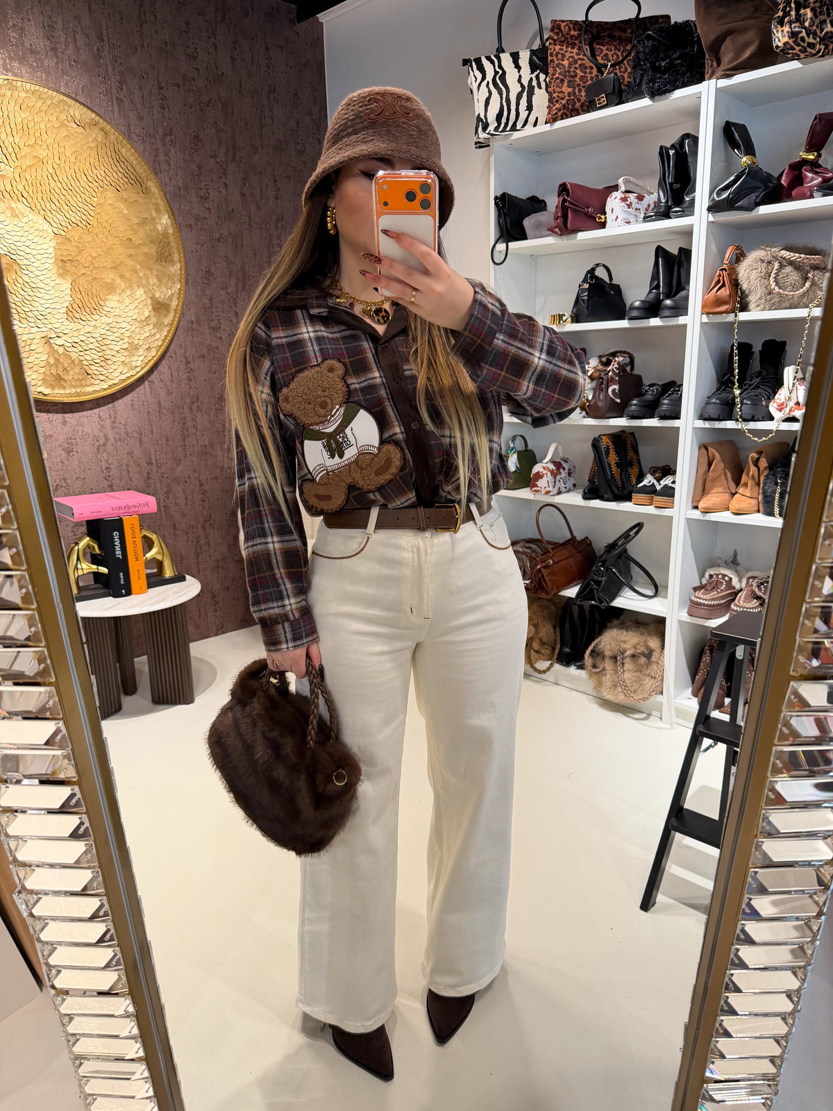 Camicia a quadri con teddy in rilievo