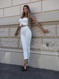 Completo top e pantalone con strass bianco