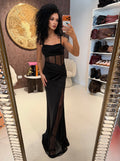 Abito lungo con spacco e strass