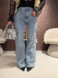 Jeans Basic Wide Leg Denim Chiaro