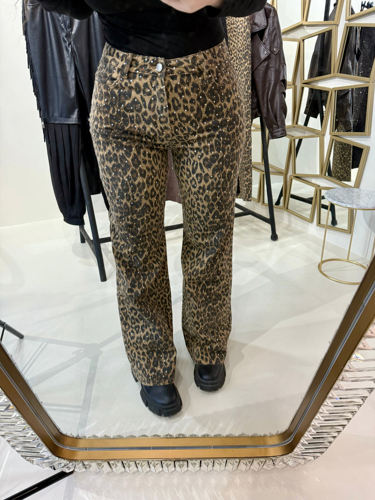 Pantalone con strass animalier