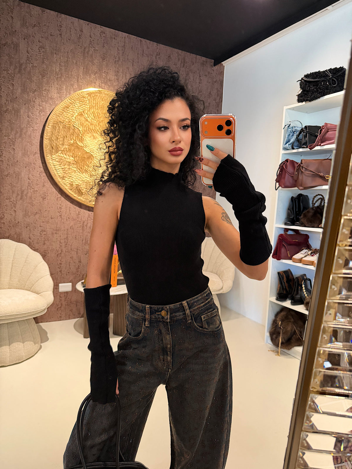 Top a Collo Alto con Manicotti Coordinati