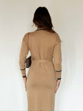 Cardigan lungo camel e nero con cintura