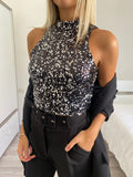 Top con paillettes nero silver