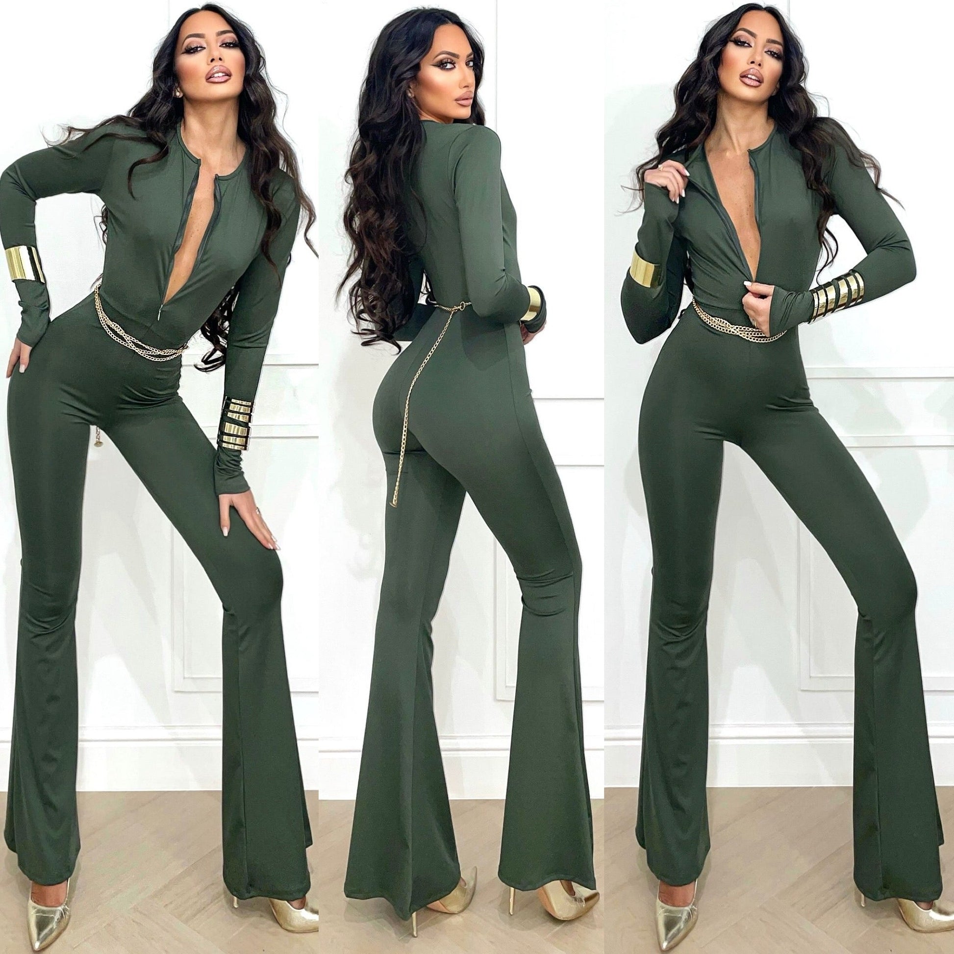 Tuta aderente con zip military