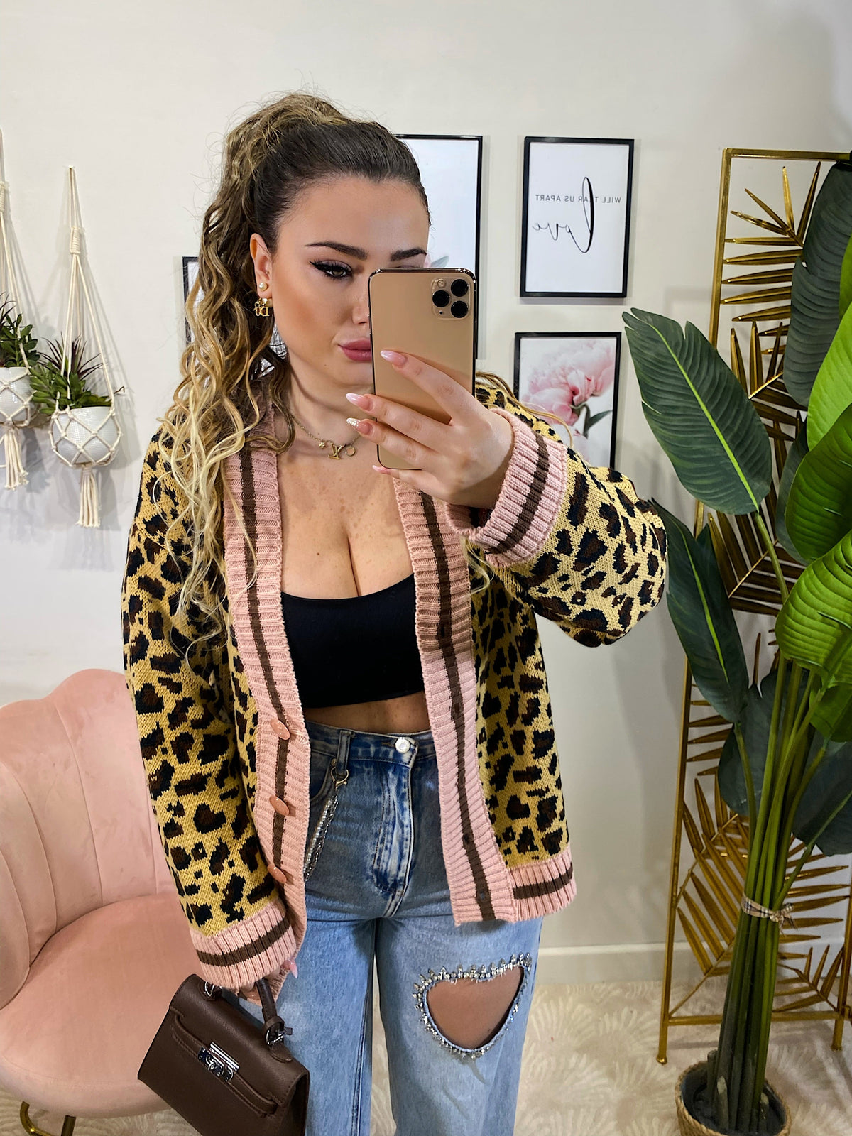 Cardigan animalier rosa
