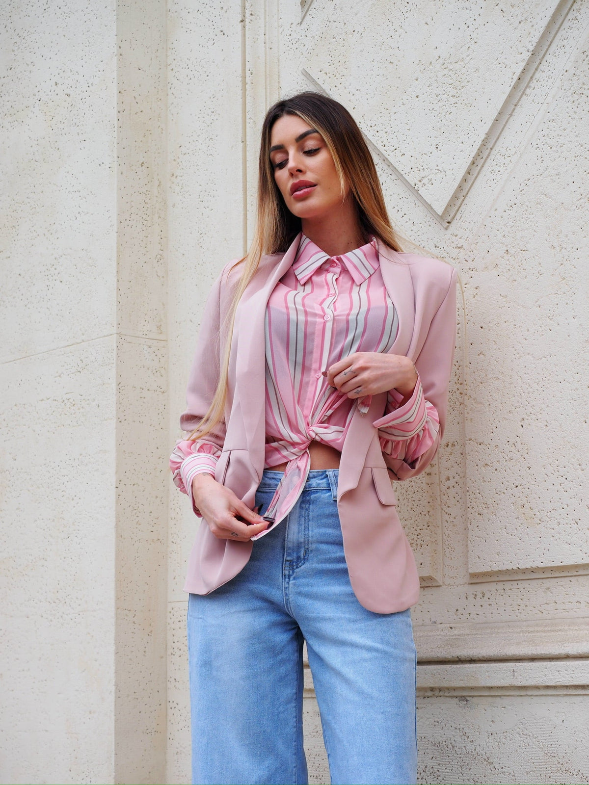 Camicia a righe rosa