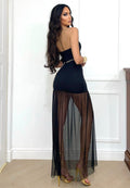 Abito a fascia con gonna in tulle nero