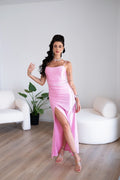 Abito a sirena con push up e incrocio