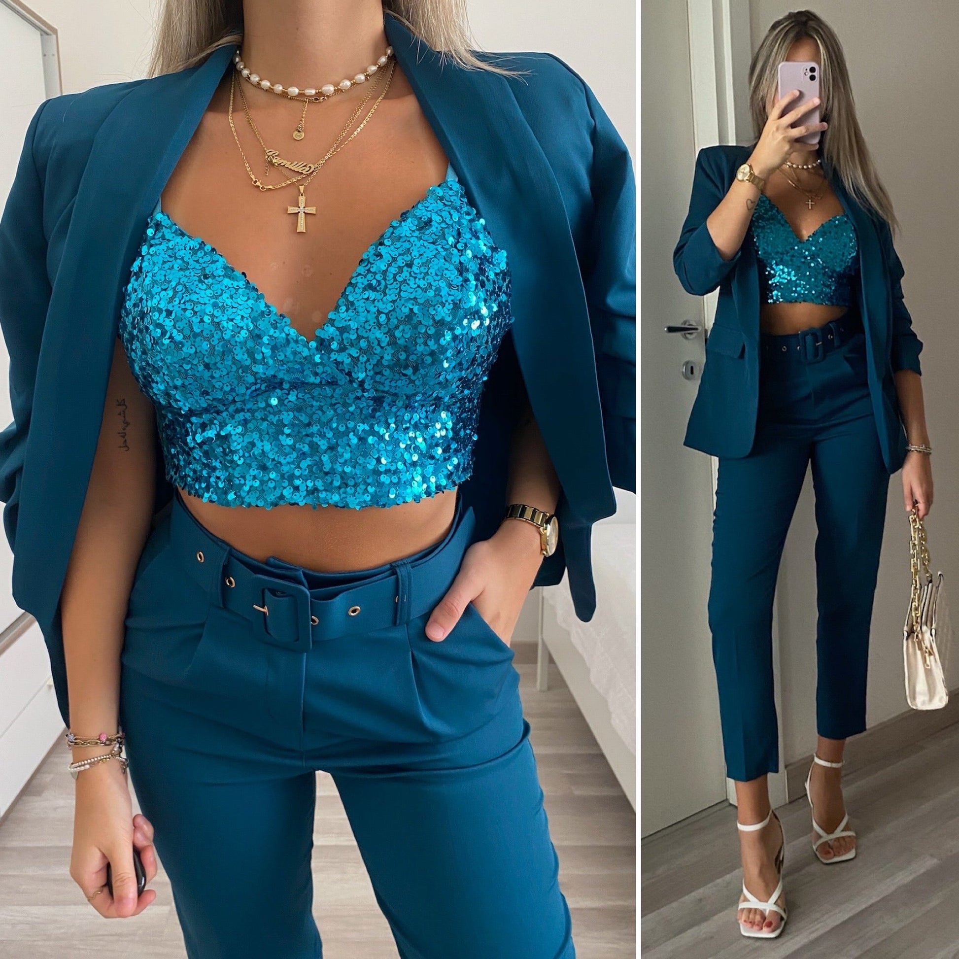 Completo giacca e pantalone Petrolio