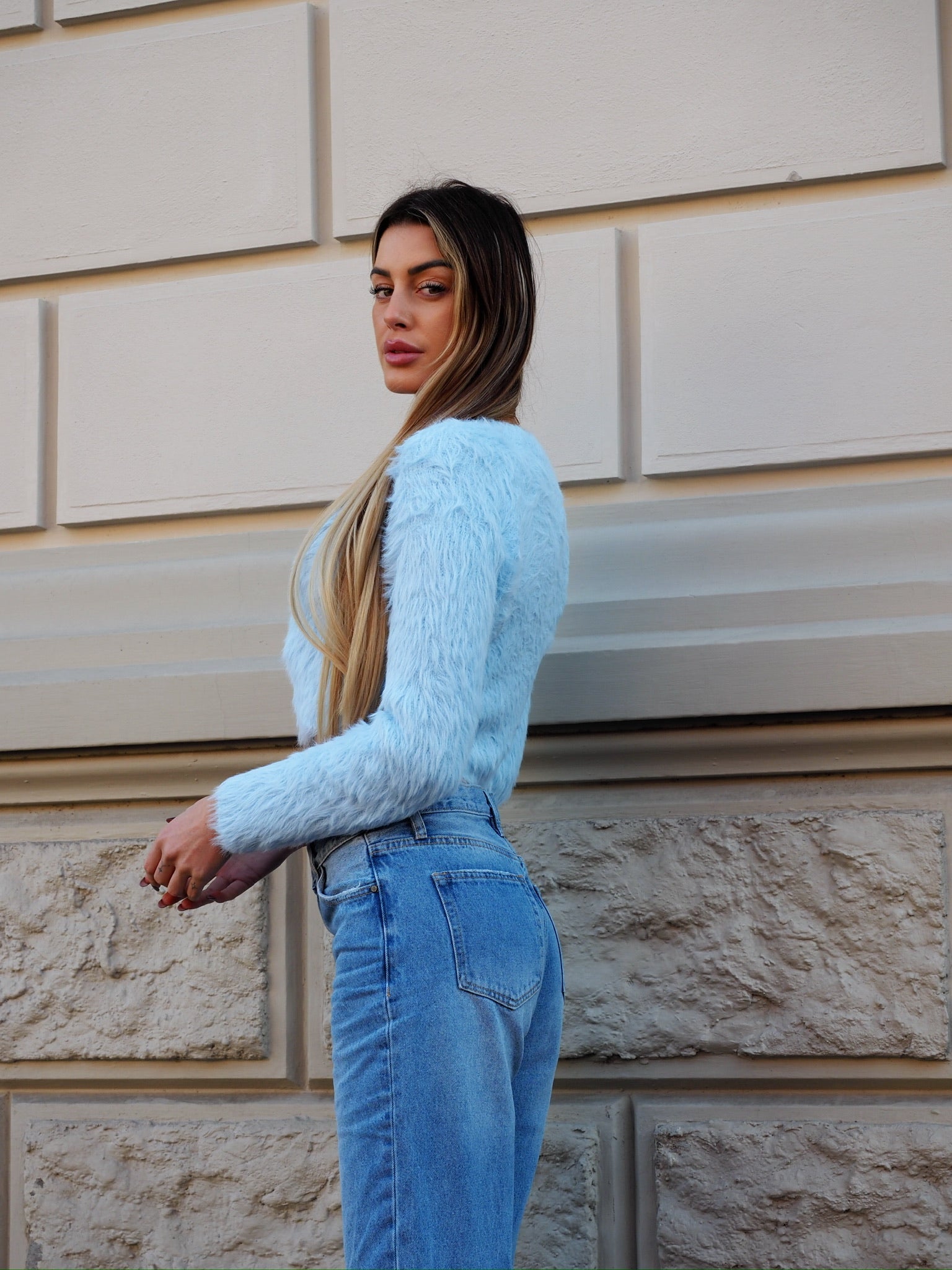 Cardigan morbidissimo celeste pastello