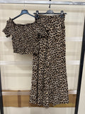 Completo top e pantalone animalier con strass