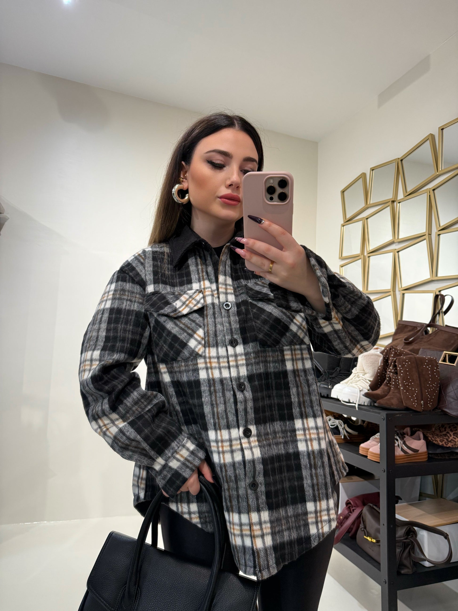 Camicia Oversize in Flanella a Quadri