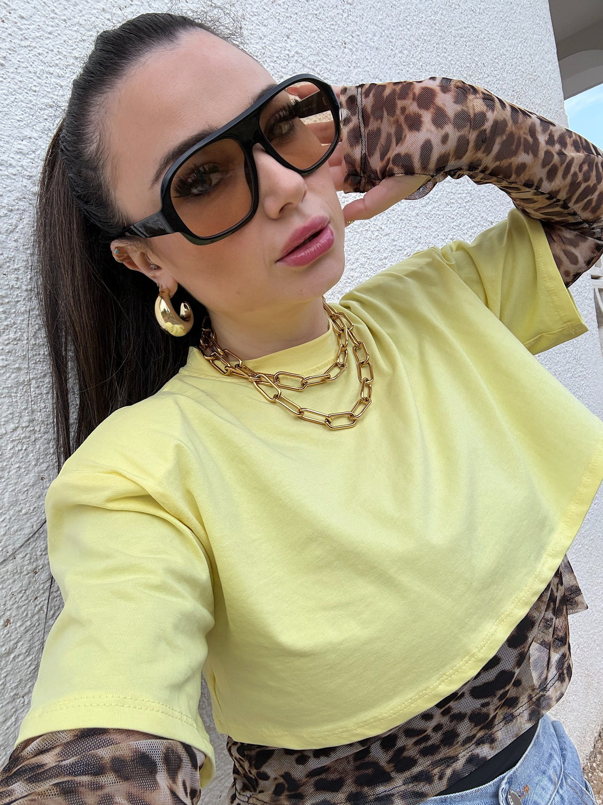 T-shirt crop leo gialla