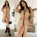 Cardigan lungo camel e nero con cintura