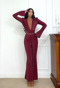 Tuta lurex bordeaux schiena aperta