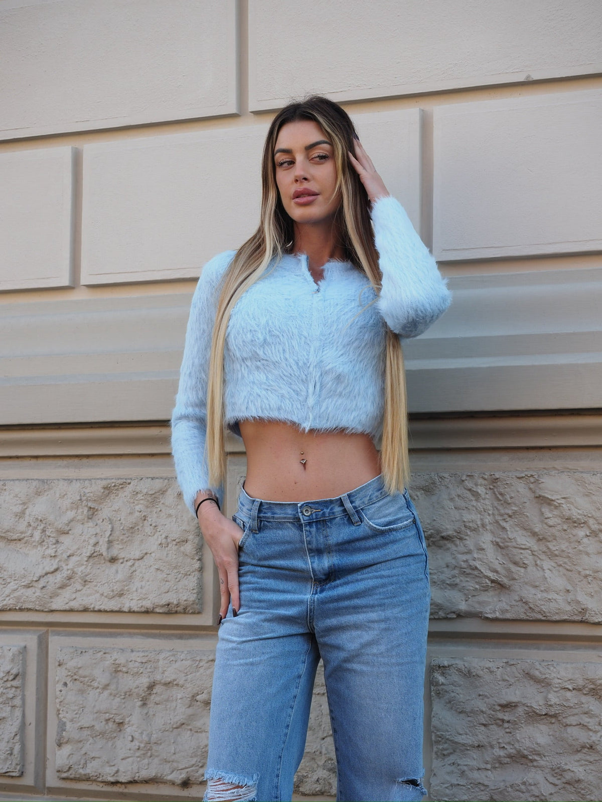 Cardigan morbidissimo celeste pastello