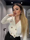 Maglione crop con bottoni oro