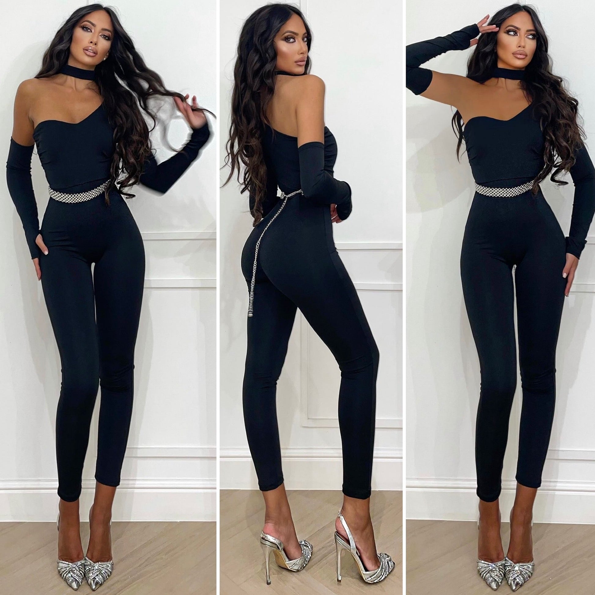 Tuta monospalla con manicotti e choker