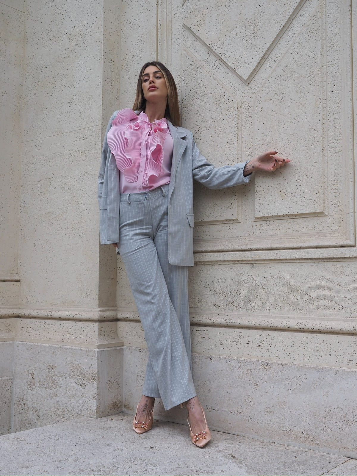 Camicia rosa con Rouches
