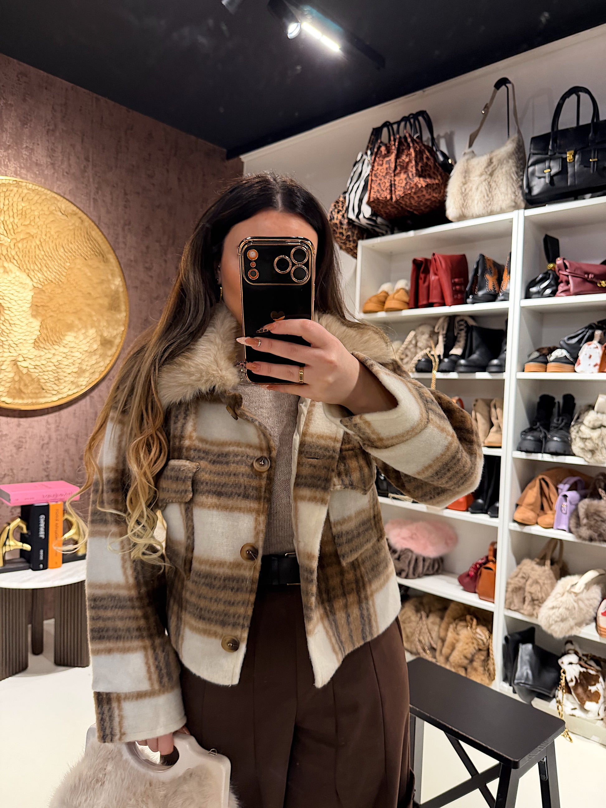 Giacca check con pelo