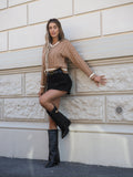 Maglione Camel con scollo e strass