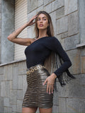 Maglia monospalla con frange