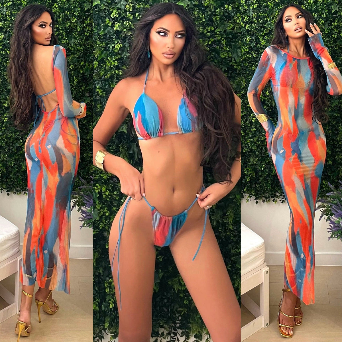 Bikini sunset più abito celeste arancio