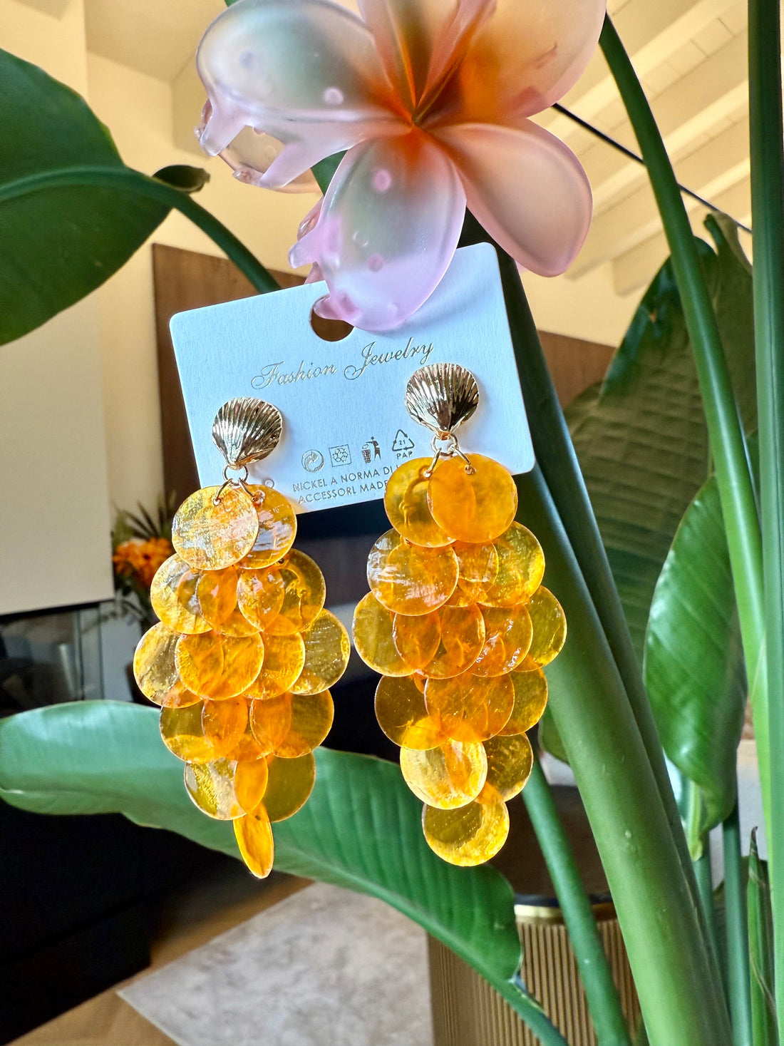 Orecchini conchiglia grappolo arancio