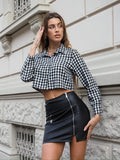Camicia crop a quadri bianco nero