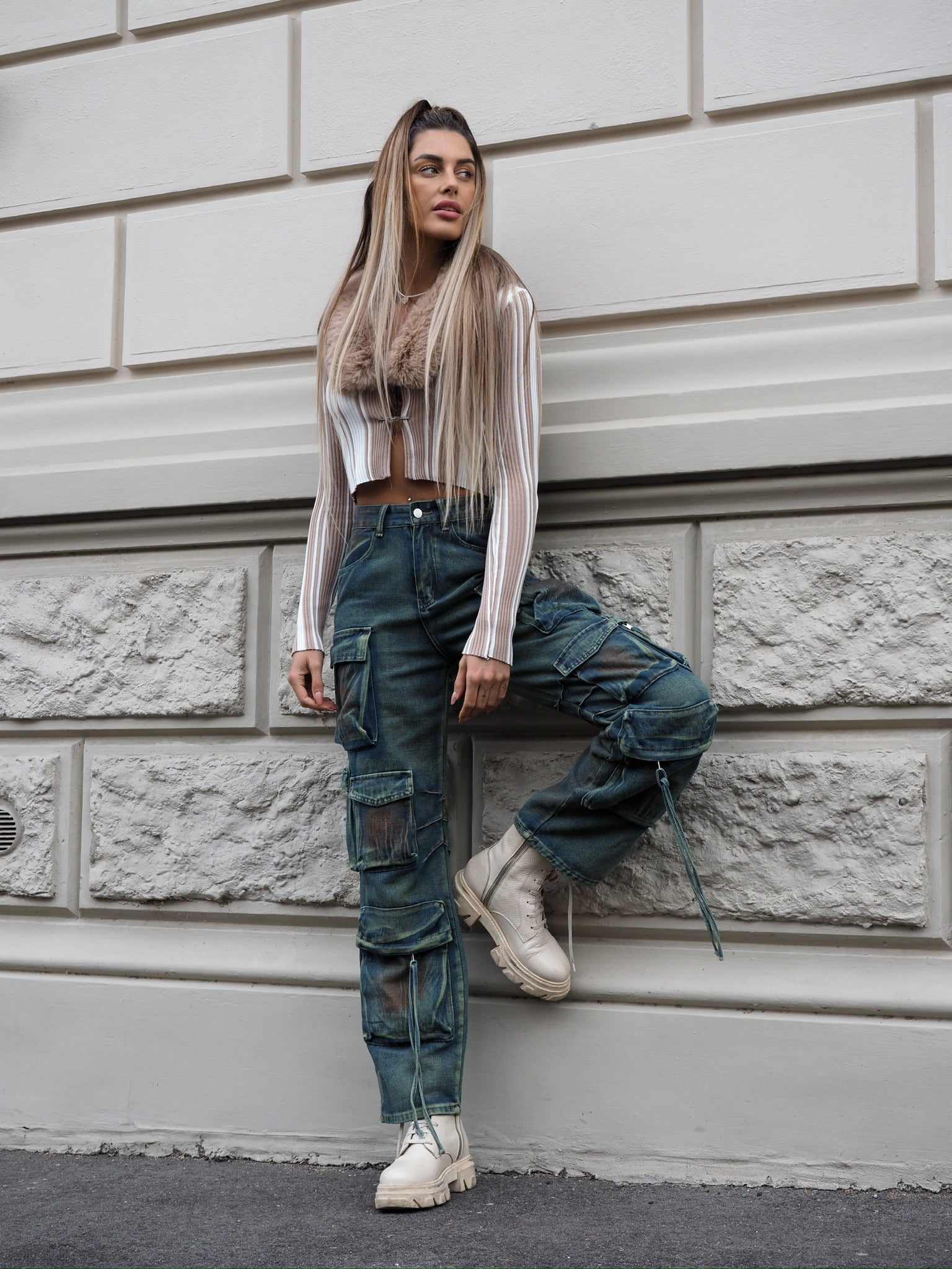 Cargo maxi con tasconi jeans macchiato