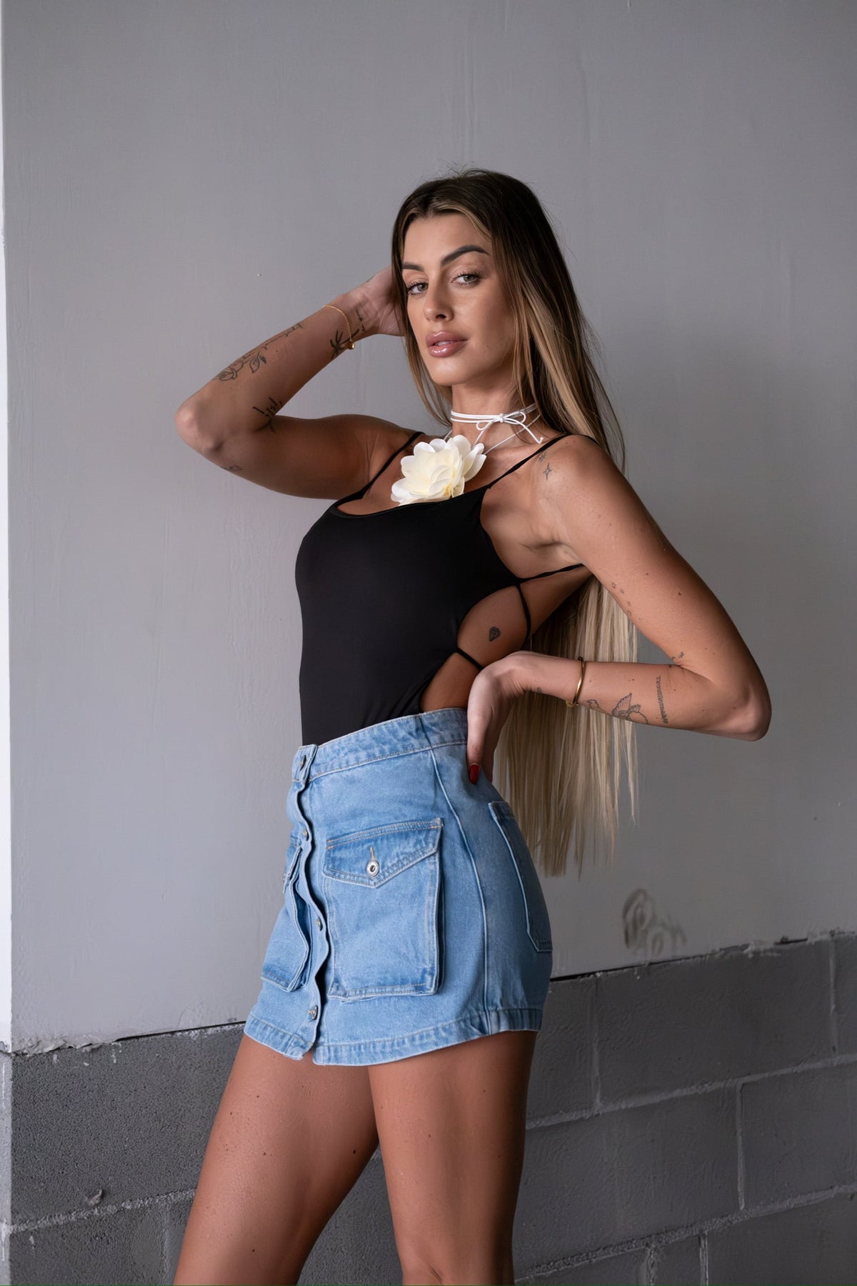 Gonna cargo in jeans con tasche