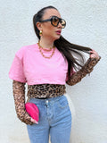 T-shirt crop leo rosa