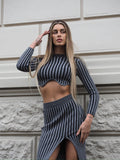 Completo due pezzi maglione e gonna grigio