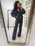 Completo con felpa over e brillantini pantalone a zampa