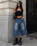 Bermuda Denim Cargo “Street Icon” con Cintura Borchiata