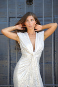 Abito silver paillettes con nodo